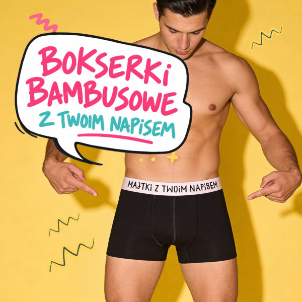 Bokserki męskie z Twoim napisem na gumie – bambusowe czarne