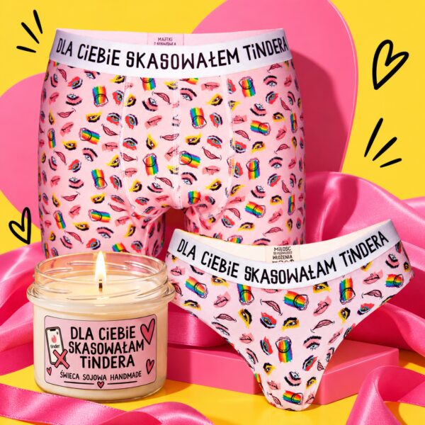 Zestaw dla PAR – TINDER – Figi + Bokserki + Świeczka