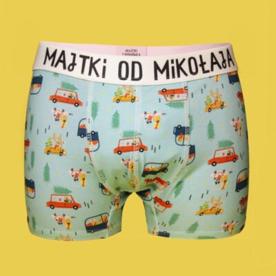 Majtki od Mikołaja – Bokserki z bawełny – świąteczne autka