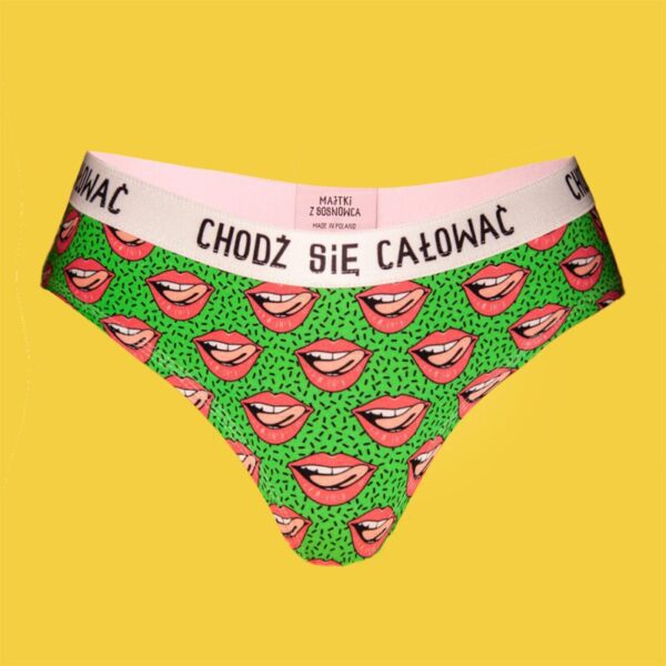 Chodź się całować – figi bawełniane damskie – usta zielone