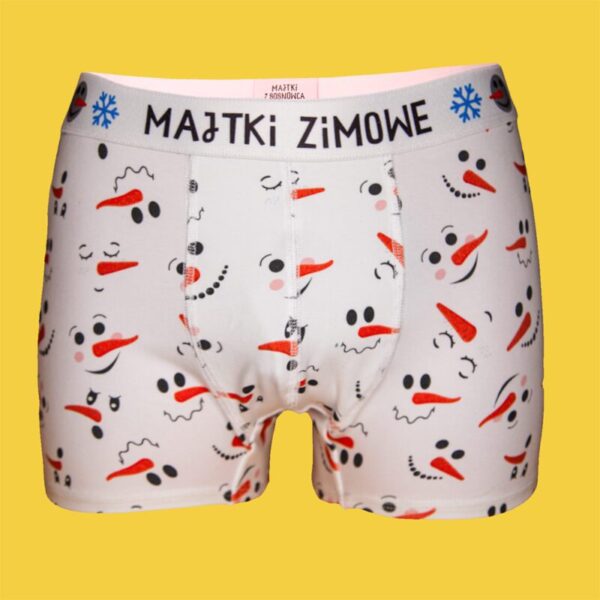 Majtki zimowe – bokserki bawełniane – Bałwanki białe