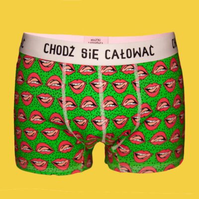 Chodź się całować – bokserki z bawełny – usta zielone