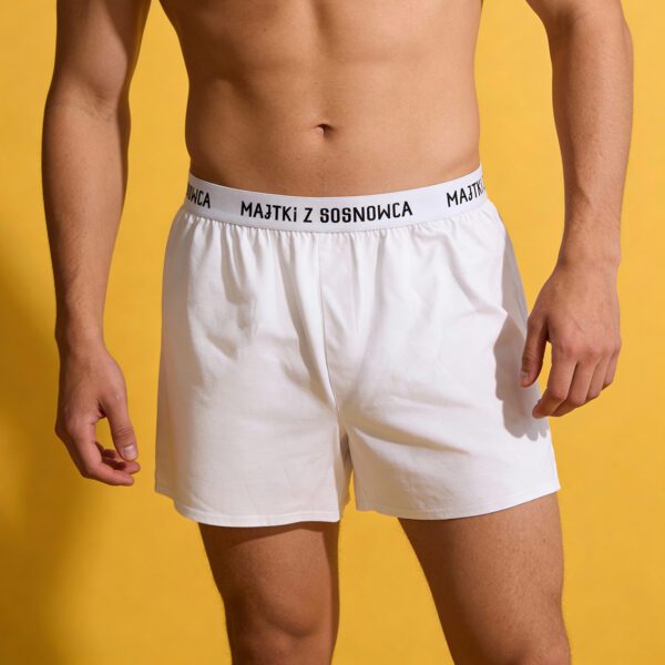 Majtki z Sosnowca – luźne bokserki – biały classic